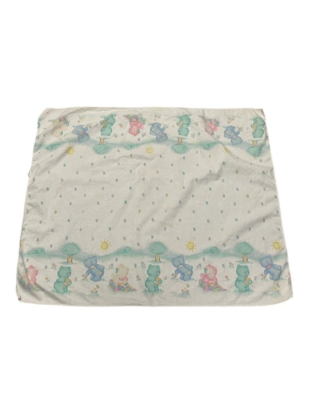 Vintage Carter's Pink Blue Teddy Bears White Bees Flowers Baby Blanket Pastel